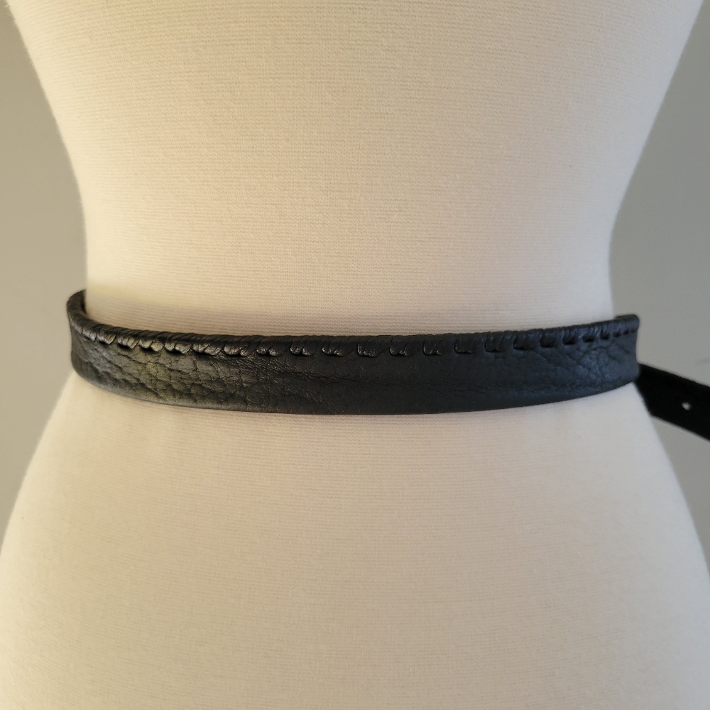 Gilles Herve Paris Women’s Black Leather Side Stitched Belt - Picture 5 of 13